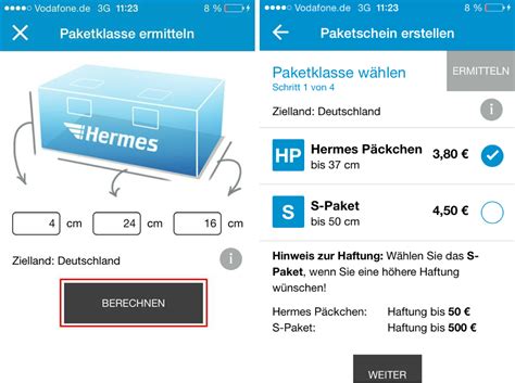 hermes paketklasse ermitteln